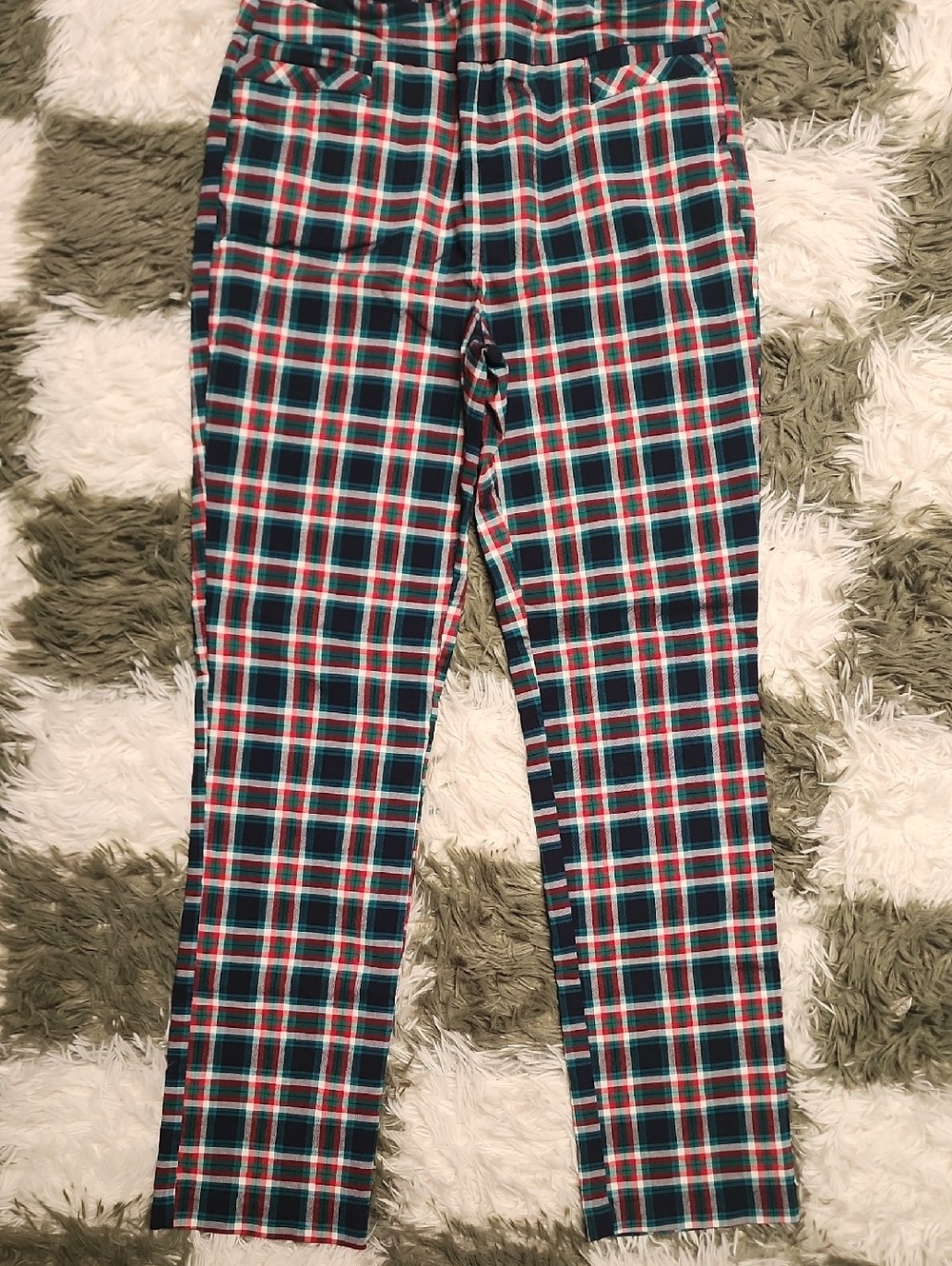 Kim Rogers Pull On Plaid Skinny Straight Pants